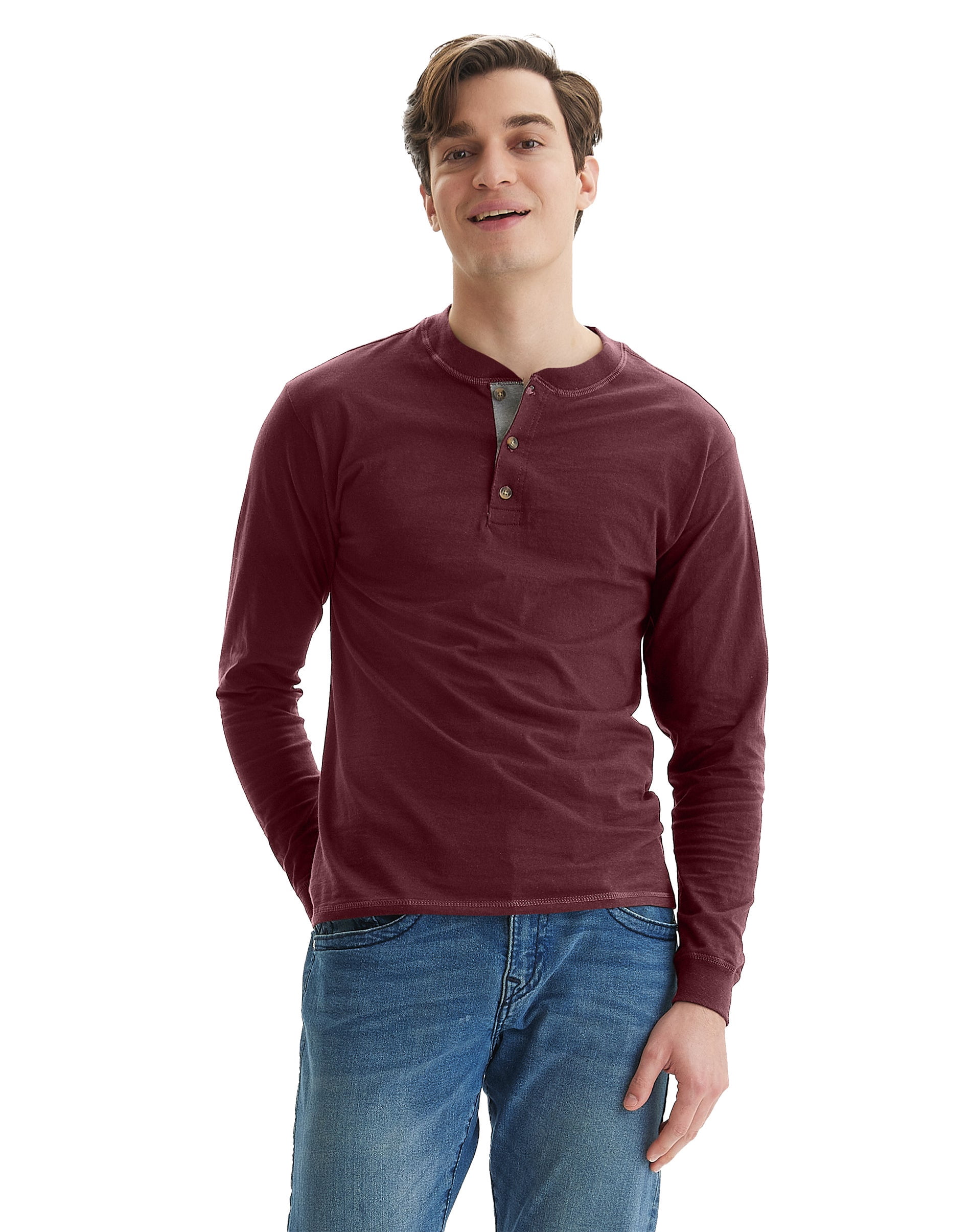 Hanes Beefy Heavyweight Long Sleeve Henley T-Shirt for Men, Big Sizes ...