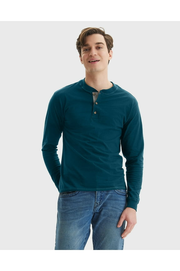 Beefy-T Men's Long Sleeve Henley Petro Teal XL