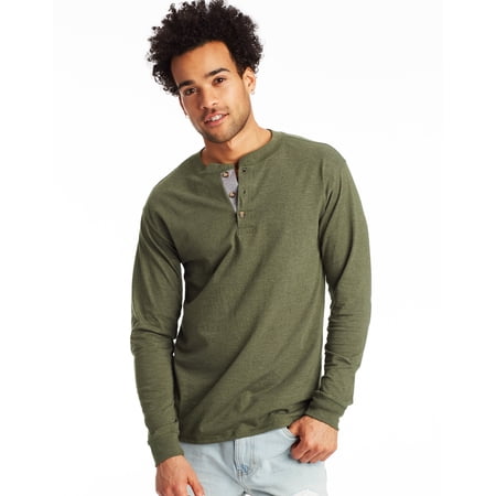 Hanes Men's Long-Sleeve Henley Shirt Beefy-T pure cotton 3 button S-3XL Tagless