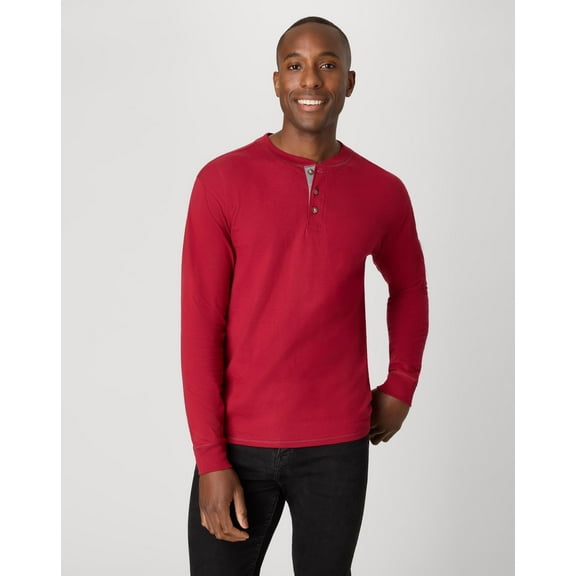 Hanes Beefy-T Men's Long Sleeve Henley Burnt Brick XL