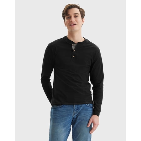 Hanes Men's Long-Sleeve Henley Shirt Beefy-T pure cotton 3 button S-3XL Tagless