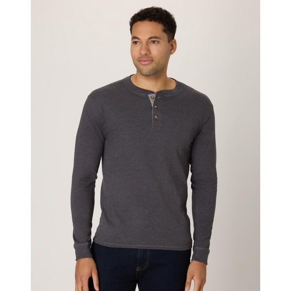Hanes Beefy-T Men's Long Sleeve Henley Slate Heather L