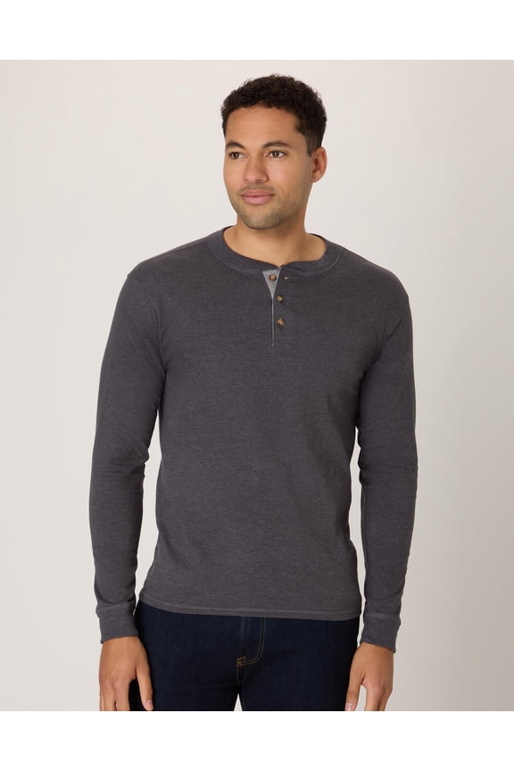 Beefy-T Men's Long Sleeve Henley Slate Heather 3XL
