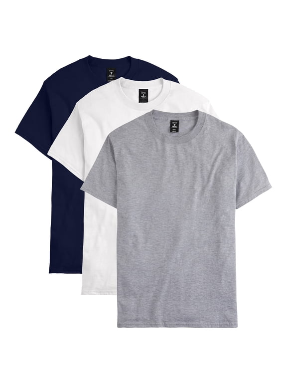 Men's & Big Men's Beefy Tee Shirt Unisex Heavyweight Cotton T-Shirt, 3- Pack, Sizes S-6XL