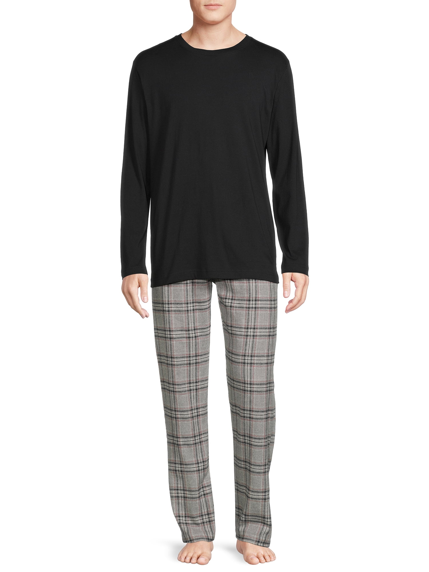 Hanes Men's and Big Men's ComfortSoft Long Sleeve Crew & Cotton Flannel Pant Pajama Set