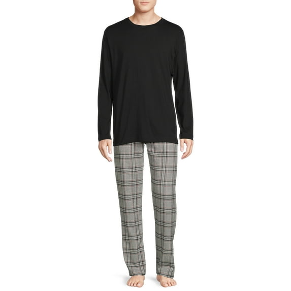 Hanes Men's and Big Men's ComfortSoft Long Sleeve Crew & Cotton Flannel Pant Pajama Set