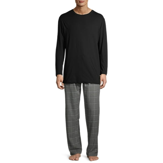 Hanes Men's and Big Men's ComfortSoft Long Sleeve Crew & Cotton Flannel Pant Pajama Set