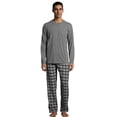 thumbnail image 1 of Hanes Men's and Big Men's ComfortSoft Long Sleeve Crew & Cotton Flannel Pant Pajama Set, 1 of 3