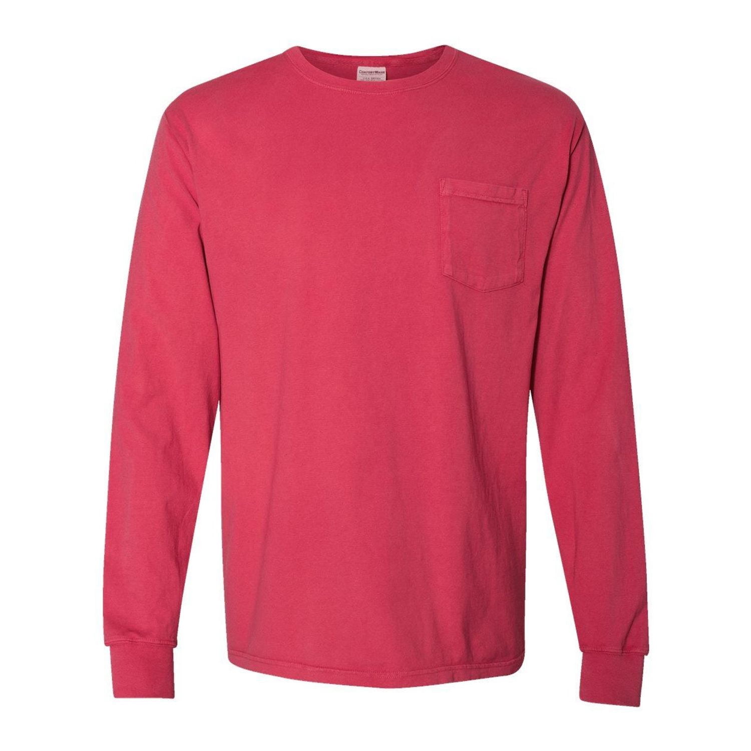 Hanes Unisex Garment Dyed Long Sleeve Pocket T-Shirt Crimson Fall L