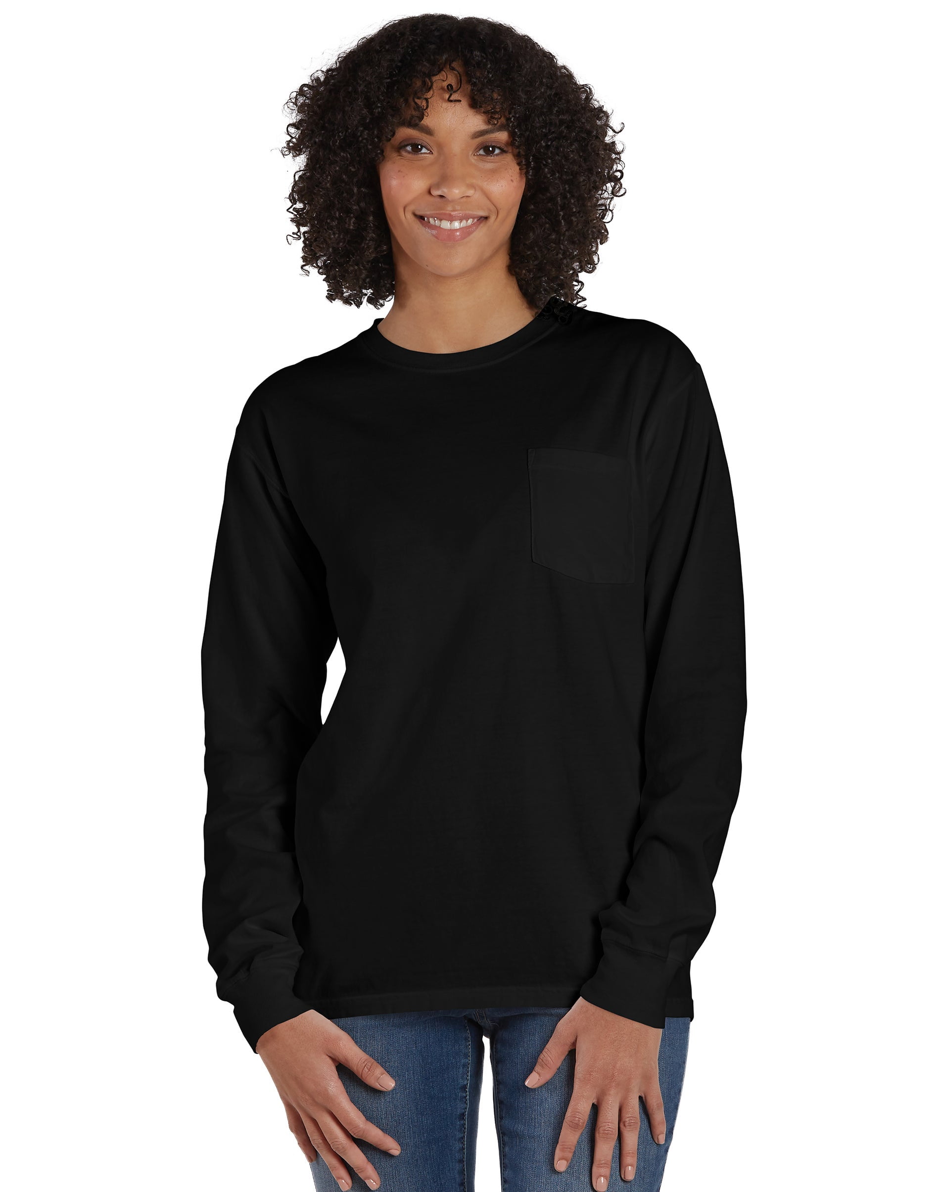 Hanes black long sleeve shirt sales