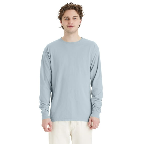 Hanes Unisex Garment Dyed Long Sleeve Cotton T-Shirt Soothing Blue 3XL