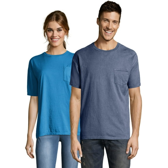 Hanes Pocket T-Shirt Unisex Garment Dyed Cotton Short Sleeve Tee Crewneck Ringspun Cotton