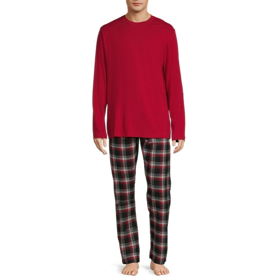 Hanes Men's and Big Men's Comfortsoft Long Sleeve Crew and Cotton Flannel Pajama Pants Set, 2-Piece