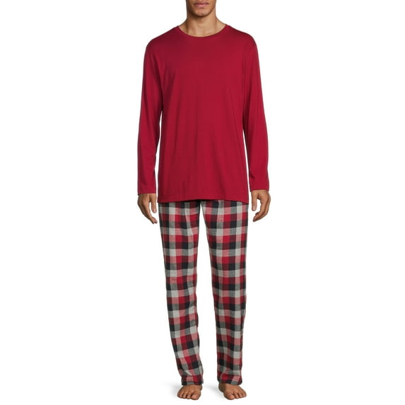 Hanes Men's and Big Men's Comfortsoft Long Sleeve Crew and Cotton Flannel Pajama Pants Set, 2-Piece