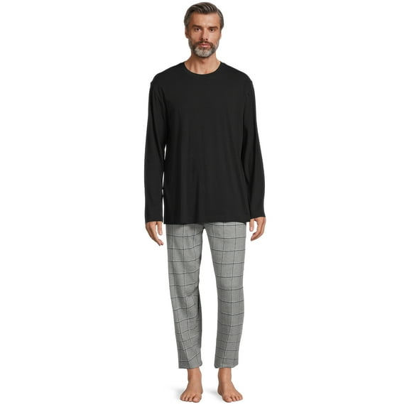 Hanes Men's and Big Men's Comfortsoft Long Sleeve Crew and Cotton Flannel Pajama Pants Set, 2-Piece