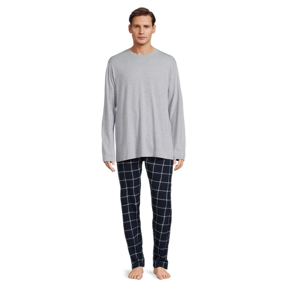 Hanes Men's and Big Men's Comfortsoft Long Sleeve Crew and Cotton Flannel Pajama Pants Set, 2-Piece