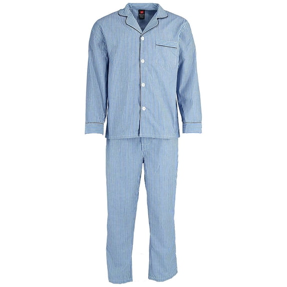 Hanes Men's and Big Men's Long Sleeve Classic Woven Broadcloth Pajama Set 41306-Medium (Blue Stripe)