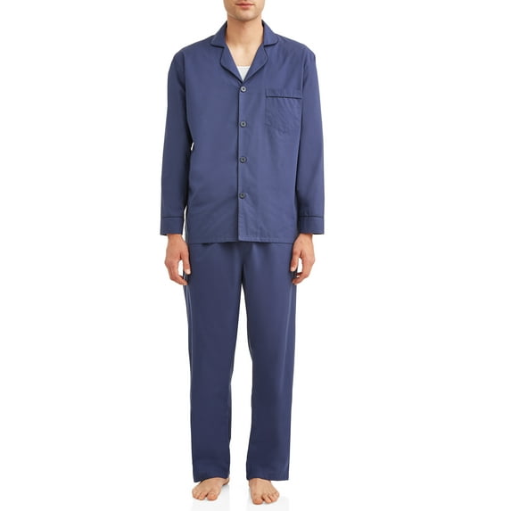 Hanes Men’s and Big Men’s Long Sleeve Long Leg Woven Pajama Set, 2-Piece