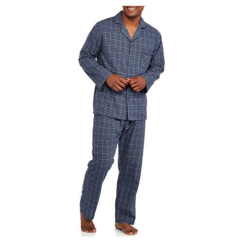Hanes Men’s and Big Men’s Long Sleeve Long Leg Woven Pajama Set, 2 ...