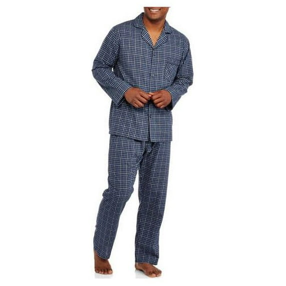 Hanes Men’s and Big Men’s Long Sleeve Long Leg Woven Pajama Set, 2-Piece