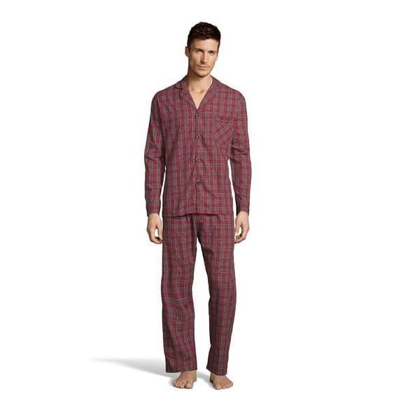 Hanes Men’s and Big Men’s Long Sleeve Long Leg Woven Pajama Set, 2-Piece