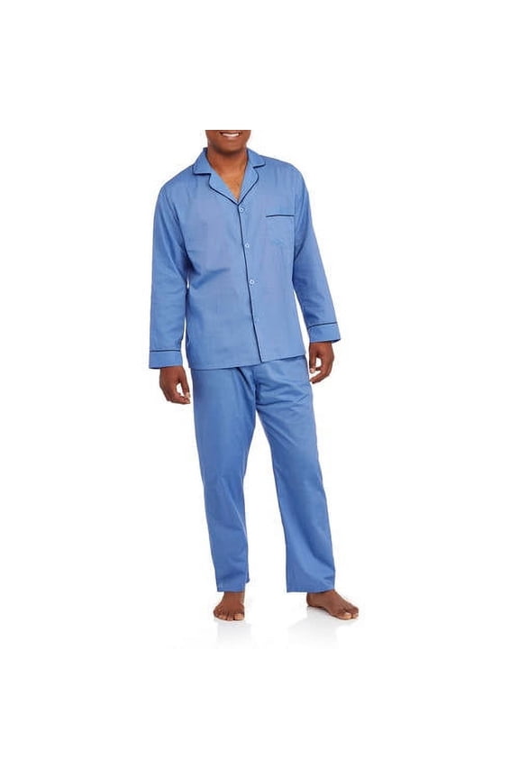 Men’s and Big Men’s Long Sleeve Long Leg Woven Pajama Set, 2-Piece