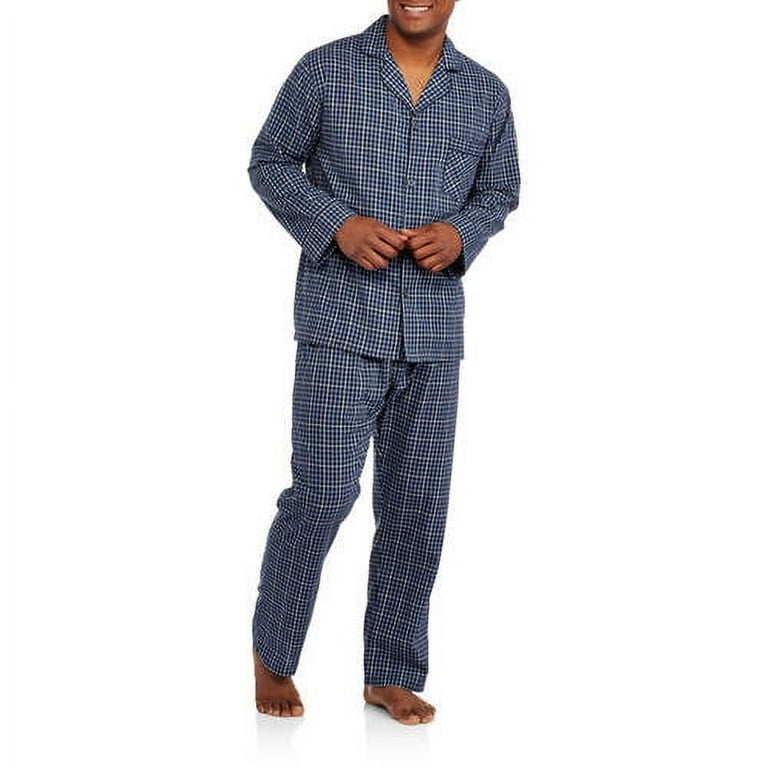 Hanes Men's and Big Men's Long Sleeve Long Leg Woven Pajama Set, 2-Piece 