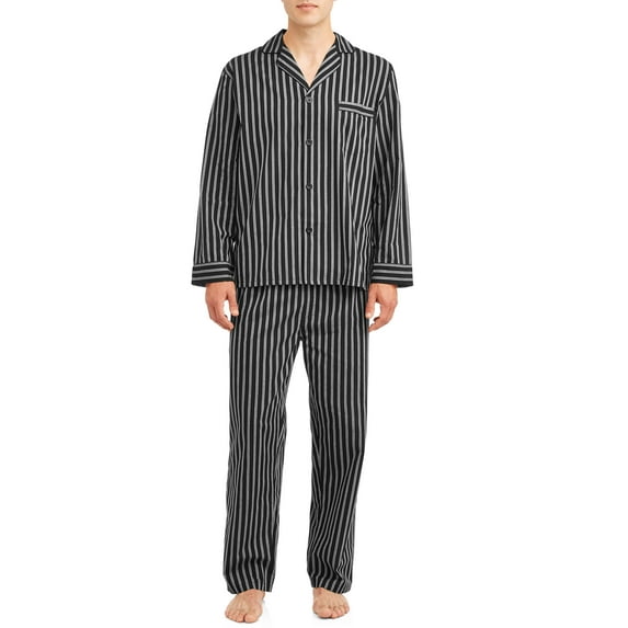 Hanes Men's and Big Men's Long Sleeve Long Leg Woven Pajama Set, 2-Piece