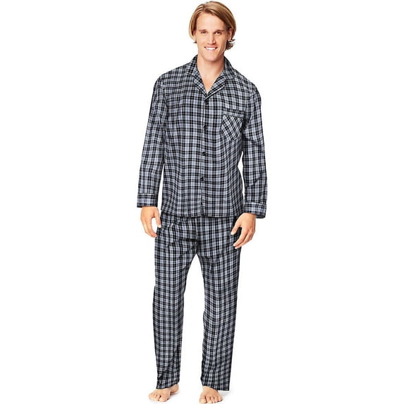Hanes Men's and Big Men's Long Sleeve Long Leg Woven Pajama Set, 2-Piece