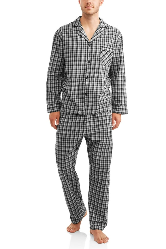 Men’s and Big Men’s Long Sleeve Long Leg Woven Pajama Set, 2-Piece