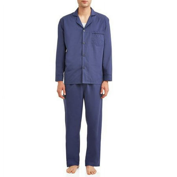 Hanes Men’s and Big Men’s Long Sleeve Long Leg Woven Pajama Set, 2-Piece
