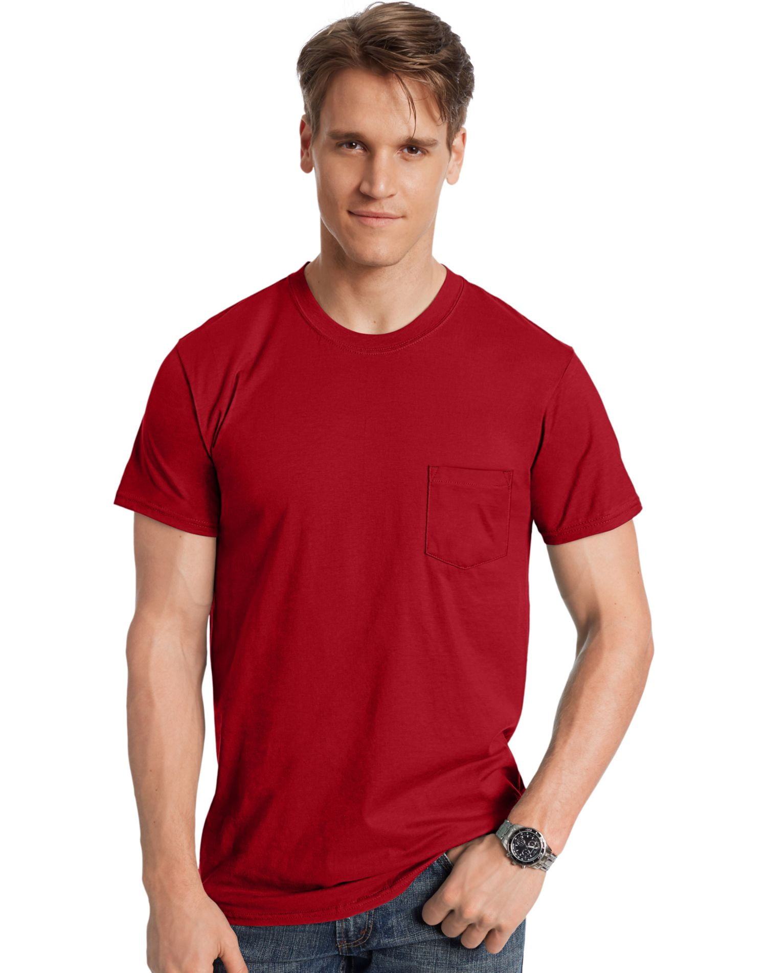 Hanes Men's and Big Men's Nano-T Short Sleeve Pocket Tee, Up To Size ...