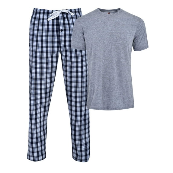 Hanes Men's and Big Men's Short Sleeve Knit Sleep Top with Woven Pajama Pants