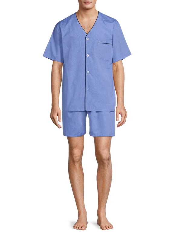 Men's and Big Men's Short Sleeve Top and Shorts Woven Pajama Set, Sizes S-5XL
