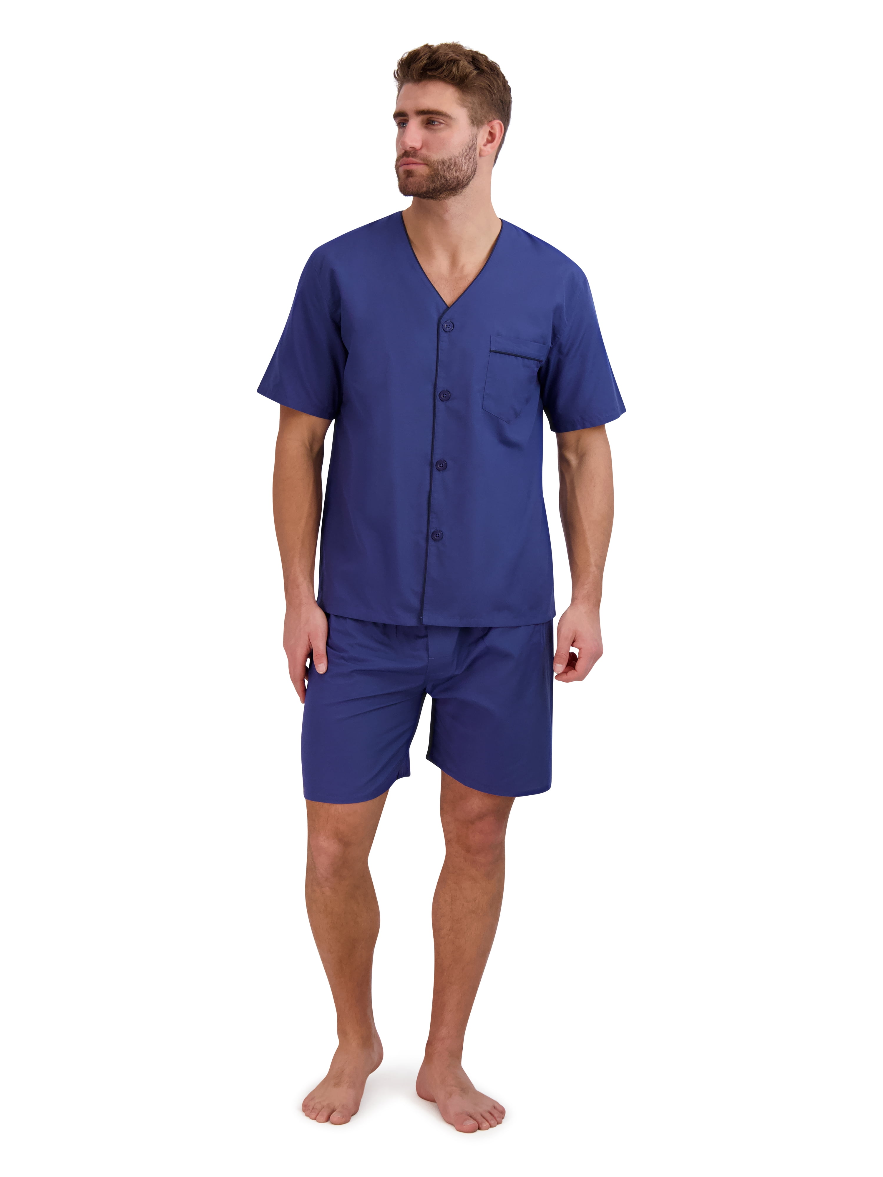 Hanes Men's and Big Men's Short Sleeve Top and Shorts Woven Pajama Set ...