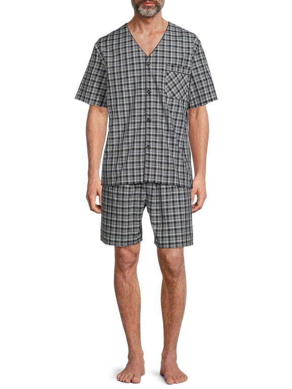 Men's and Big Men's Short Sleeve Top and Shorts Woven Pajama Set, Sizes S-5XL