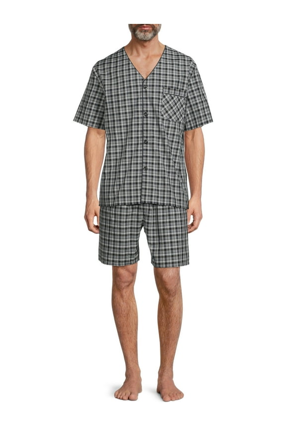 Men's and Big Men's Short Sleeve Top and Shorts Woven Pajama Set, Sizes S-5XL