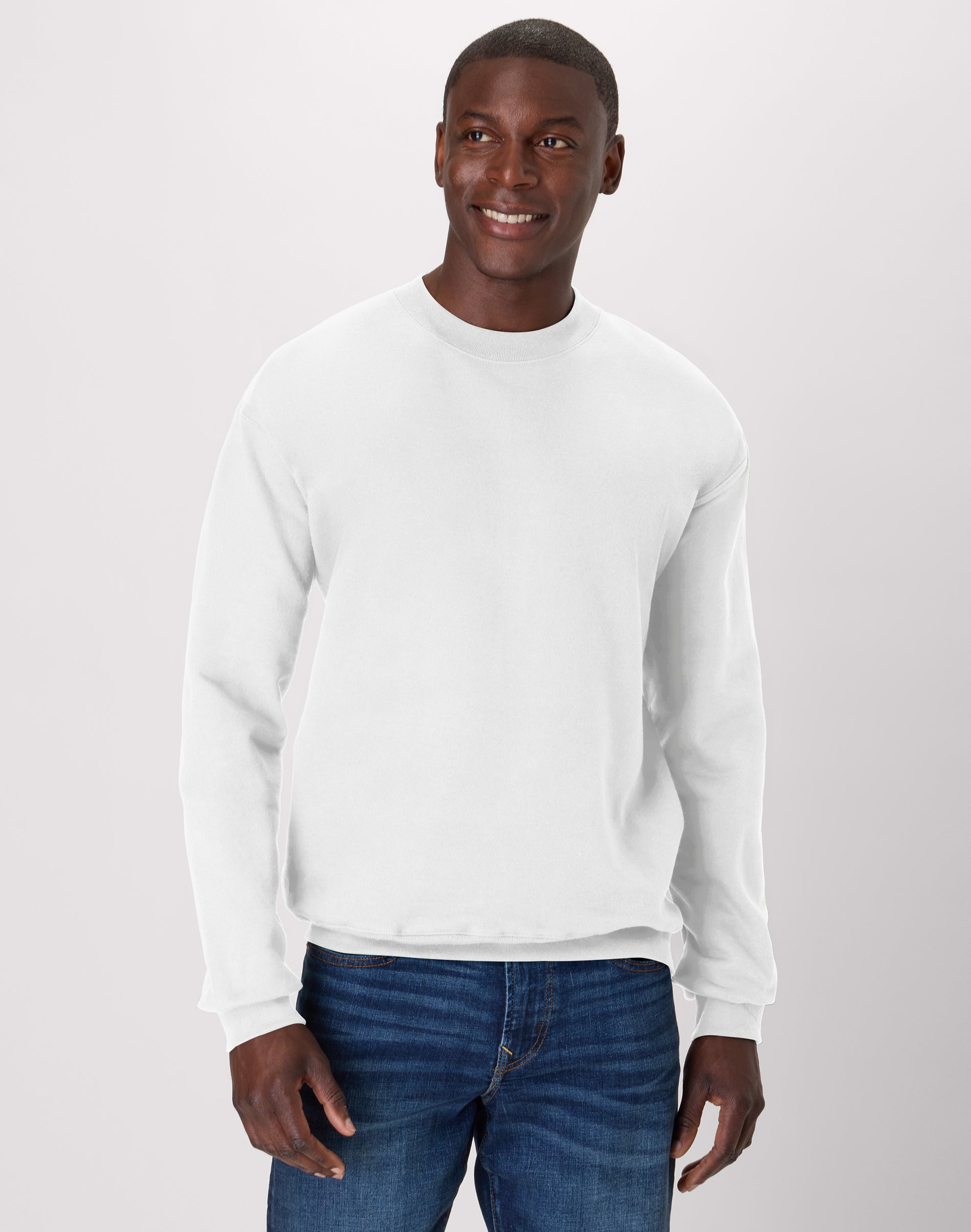 Hanes, Crewneck Sweatshirt, White 2XL, Heavyweight Cotton Fleece