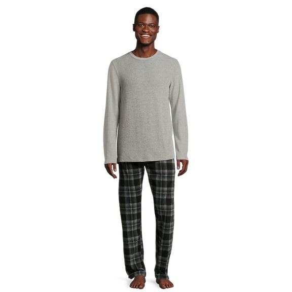 Hanes Men's and Big Men's Xtemp Crewneck and Cozy Microfleece Pants Pajama Set, 2-Piece, Sizes S-5XL