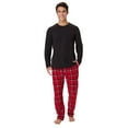 thumbnail image 1 of Hanes Men's Micro Fleece Sleep Set, Thermal Top with Plaid Printed Pants, Black & Red, 1 of 7