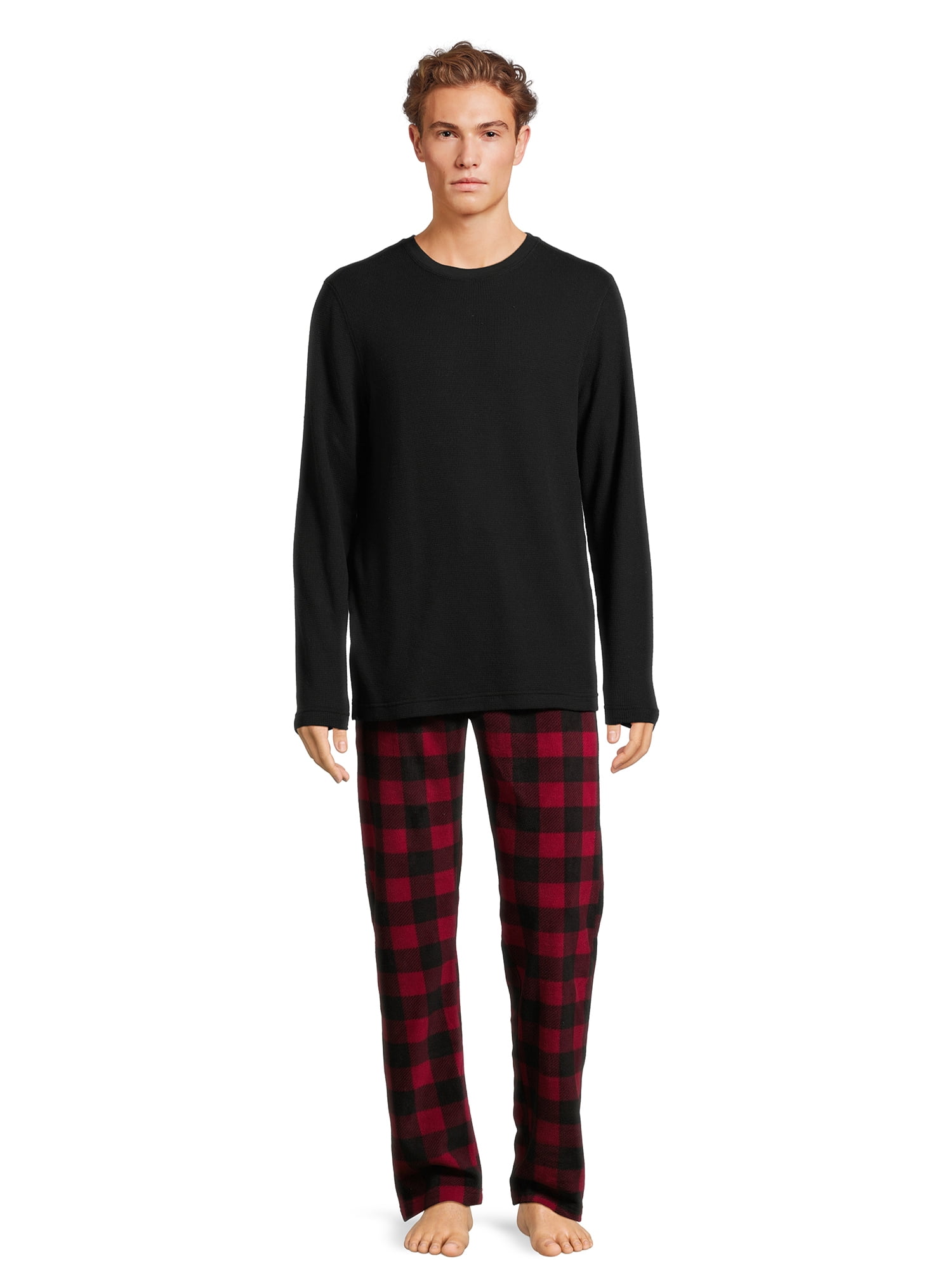 Hanes Men's and Big Men's Xtemp Crewneck and Cozy Microfleece Pants Pajama Set, 2-Piece, Sizes S-5XL