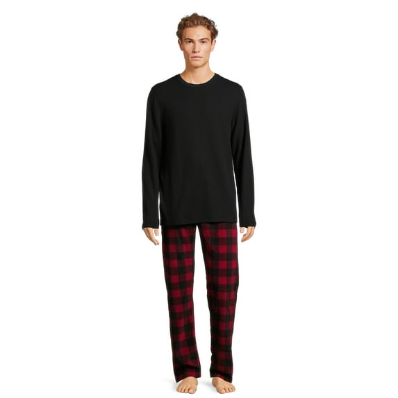 Hanes Men's and Big Men's Xtemp Crewneck and Cozy Microfleece Pants Pajama Set, 2-Piece, Sizes S-5XL
