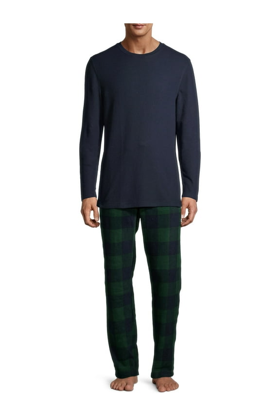 Men's and Big Men's Xtemp Crewneck and Cozy Microfleece Pants Pajama Set, 2-Piece, Sizes S-5XL