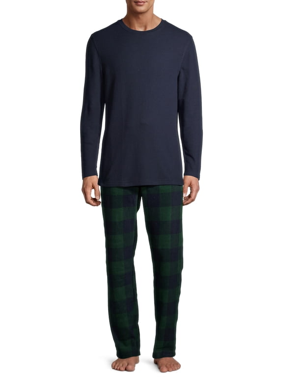 Men's and Big Men's Xtemp Crewneck and Cozy Microfleece Pants Pajama Set, 2-Piece, Sizes S-5XL
