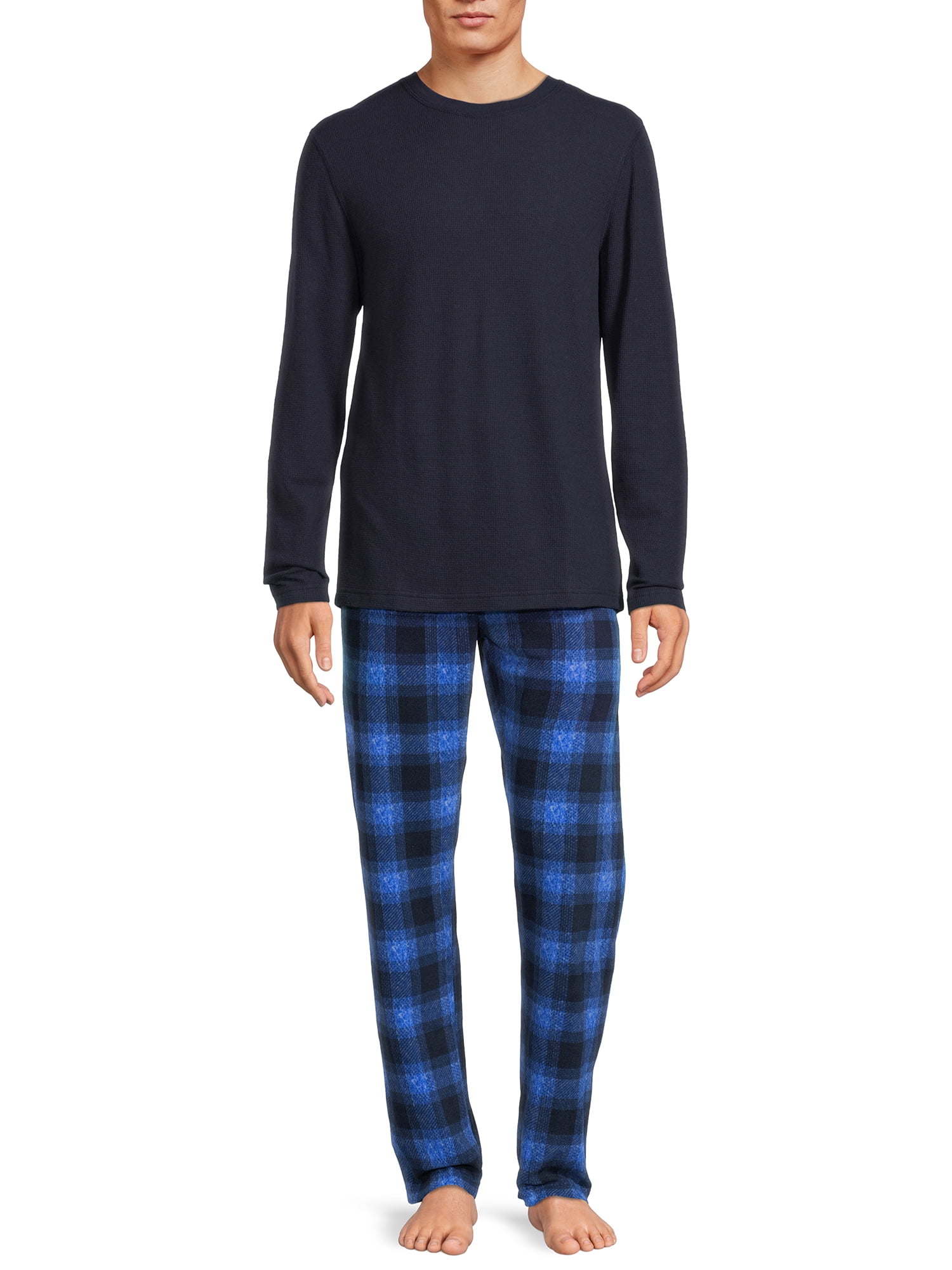 Hanes Men's and Big Men's Xtemp Crewneck and Cozy Microfleece Pants Pajama Set, 2-Piece, Sizes S-5XL