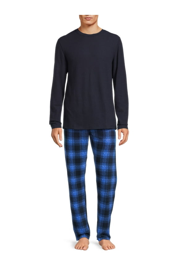 Men's and Big Men's Xtemp Crewneck and Cozy Microfleece Pants Pajama Set, 2-Piece, Sizes S-5XL