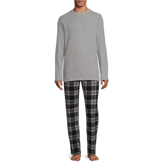 Hanes Men’s and Big and Tall Men’s Long Sleeve Crewneck Pajamas Set, 2-Piece