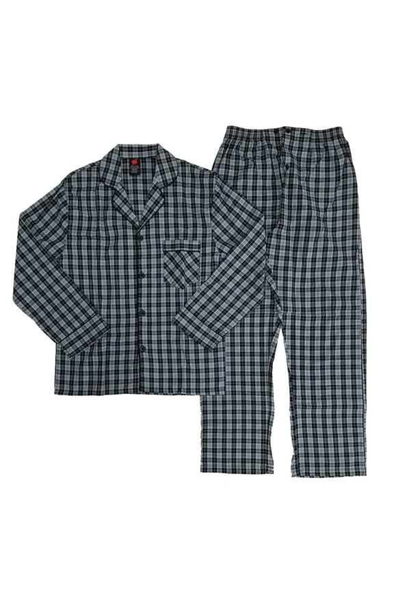 Mens 2 Piece Gray/Black Plaid Woven Sleepwear Pajama Set Sleep Set Small