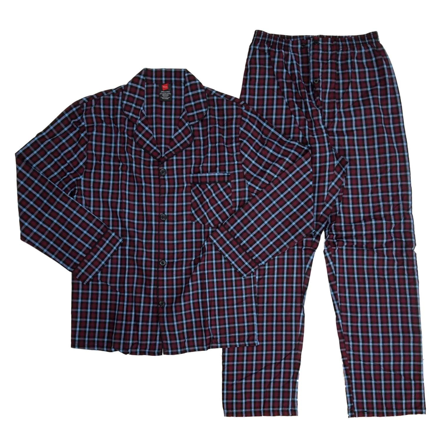 Hanes Mens 2 Piece Red Blue Plaid Woven Sleepwear Pajama Set Sleep Set Small