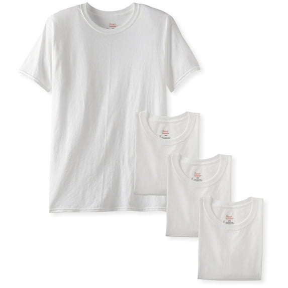 Hanes Mens 4-Pack FreshIQ Crew Shirt, L, White